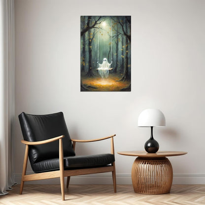 Cute Ghost On Swings Painting Print Dark Academia Halloween Poster Gothic Aesthetic Moody Artwork - xonomax