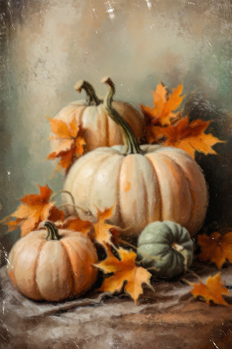 Cute Pumpkins Halloween Painting Print Fall Harvest Wall Art Thanksgiving Day Vintage Poster - xonomax