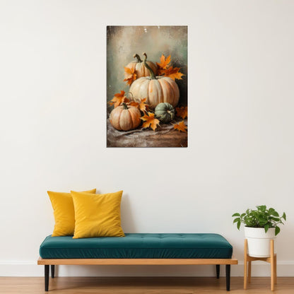 Cute Pumpkins Halloween Painting Print Fall Harvest Wall Art Thanksgiving Day Vintage Poster - xonomax