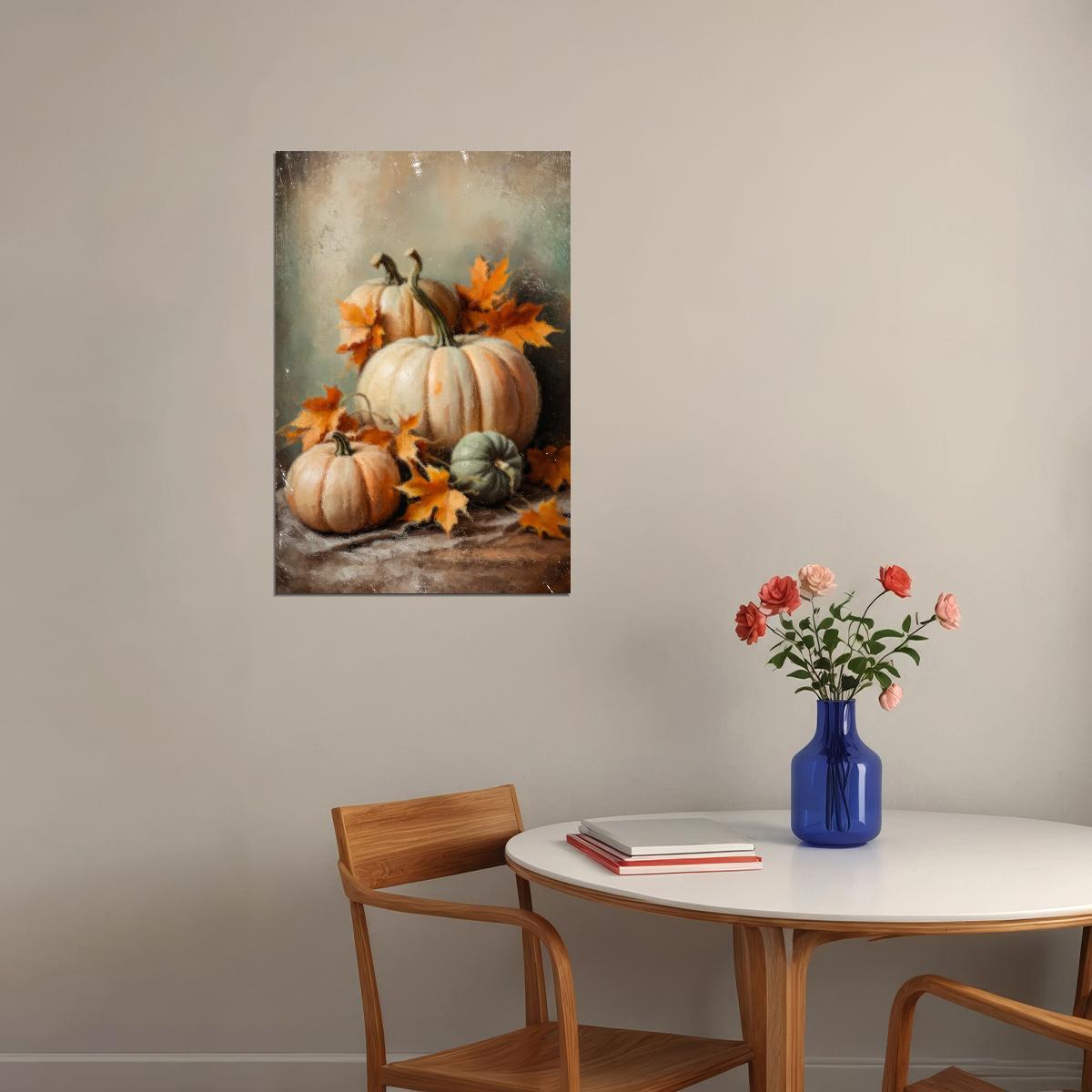 Cute Pumpkins Halloween Painting Print Fall Harvest Wall Art Thanksgiving Day Vintage Poster - xonomax