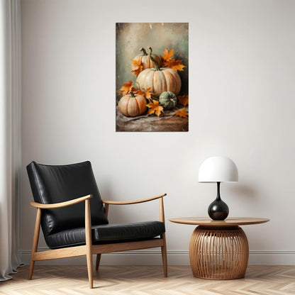 Cute Pumpkins Halloween Painting Print Fall Harvest Wall Art Thanksgiving Day Vintage Poster - xonomax