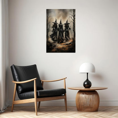 Three Witches Halloween Painting Print Mystery Convene Art Creepy Sisters Poster Witchy Aesthetic - xonomax