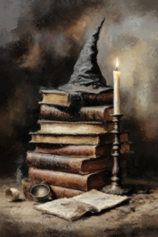 Witchy Books Painting Print Gothic Wall Art Vintage Creepy Halloween Poster Dark Academia Aesthetic