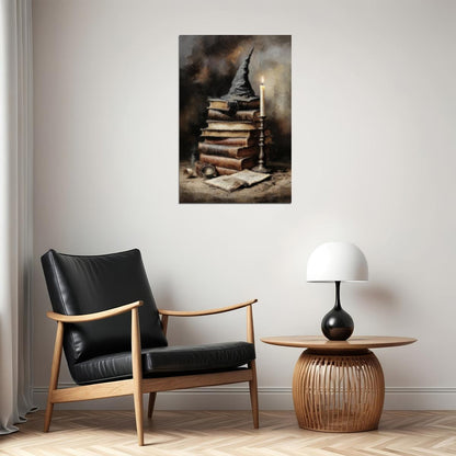 Witchy Books Painting Print Gothic Wall Art Vintage Creepy Halloween Poster Dark Academia Aesthetic - xonomax