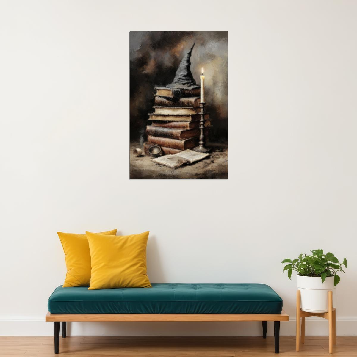 Witchy Books Painting Print Gothic Wall Art Vintage Creepy Halloween Poster Dark Academia Aesthetic - xonomax