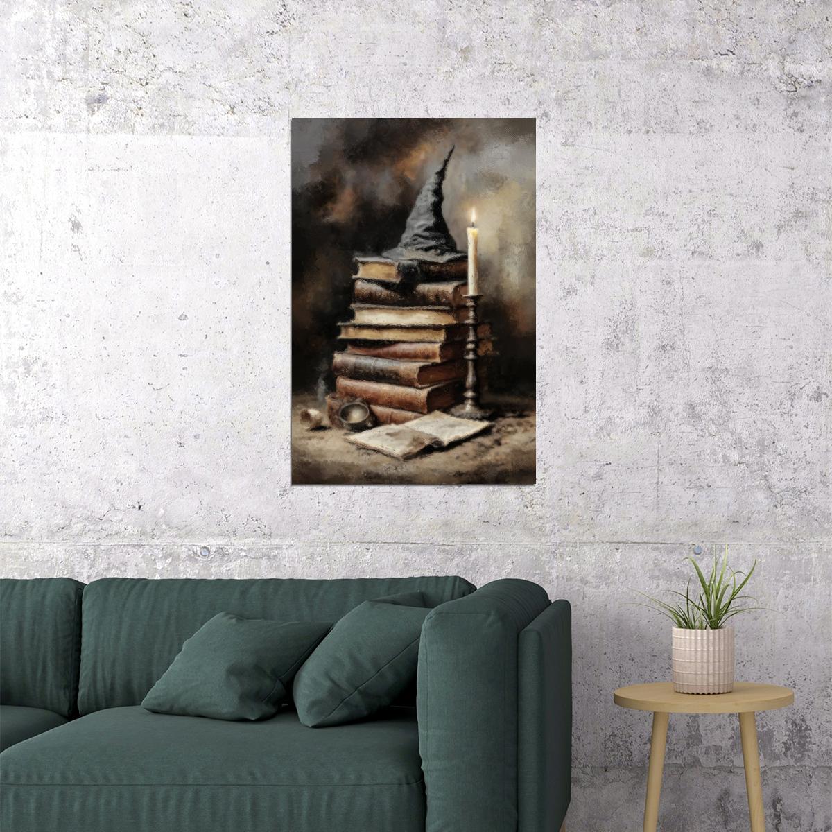 Witchy Books Painting Print Gothic Wall Art Vintage Creepy Halloween Poster Dark Academia Aesthetic - xonomax