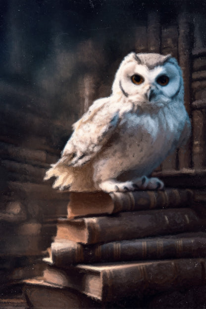 Owl And Books Painting Print Mystery Library Wall Art Victorian Aesthetic Gothic Halloween Poster