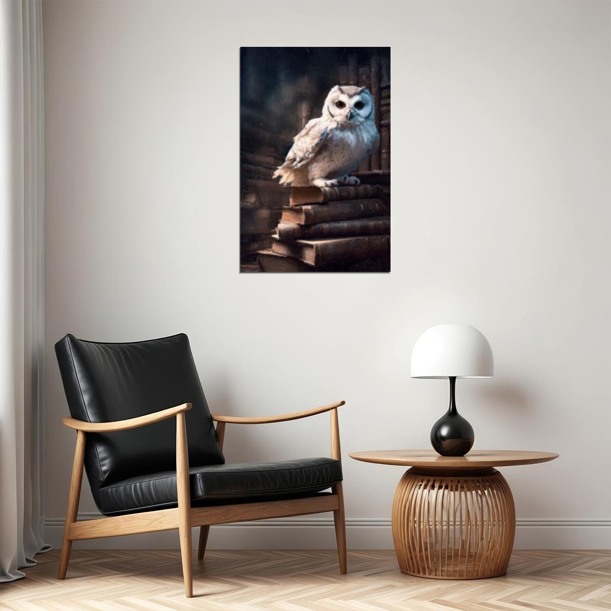 Owl And Books Painting Print Mystery Library Wall Art Victorian Aesthetic Gothic Halloween Poster