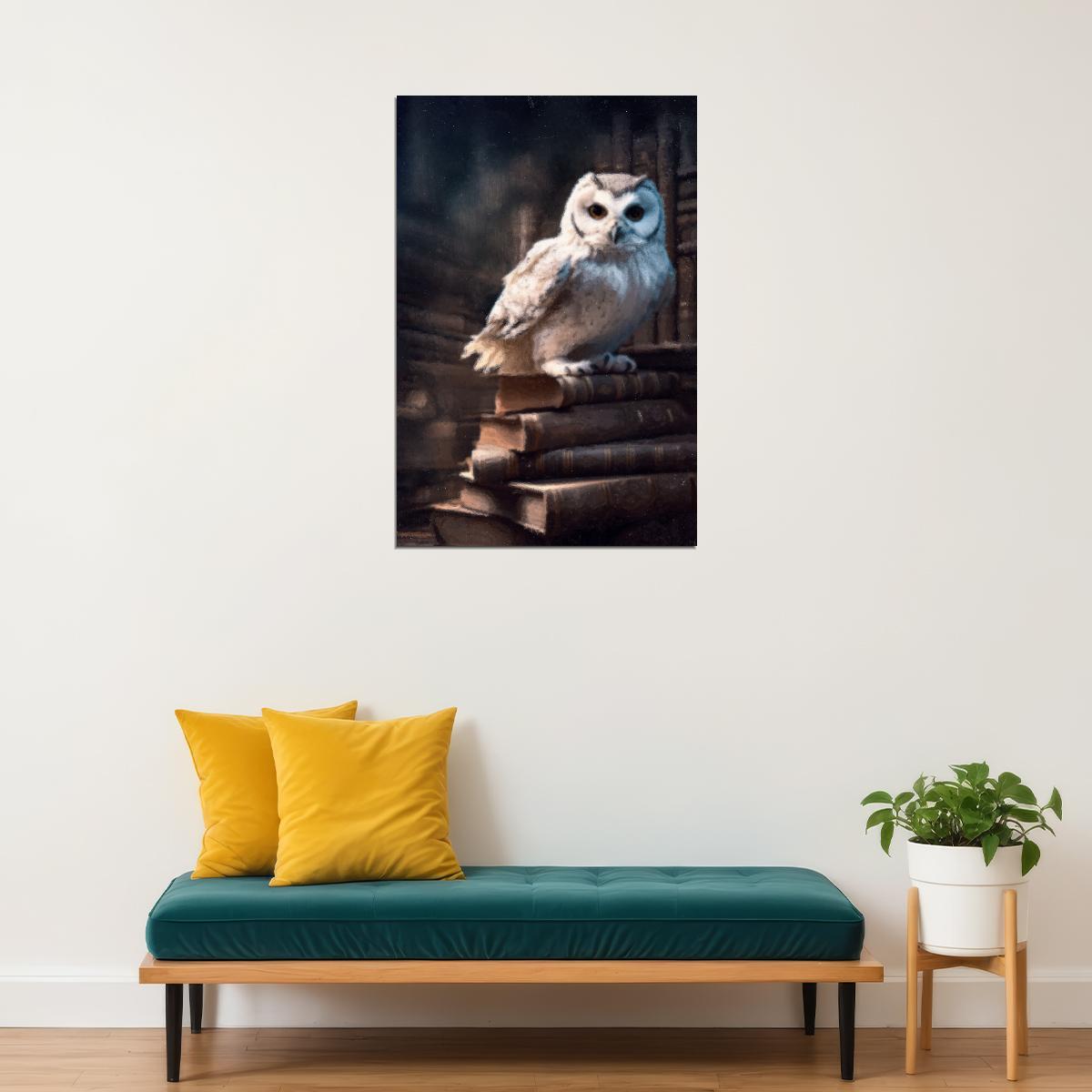 Owl And Books Painting Print Mystery Library Wall Art Victorian Aesthetic Gothic Halloween Poster