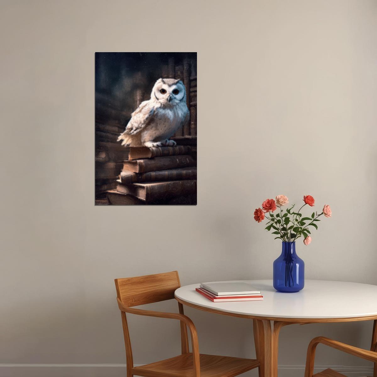 Owl And Books Painting Print Mystery Library Wall Art Victorian Aesthetic Gothic Halloween Poster