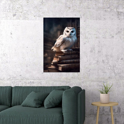 Owl And Books Painting Print Mystery Library Wall Art Victorian Aesthetic Gothic Halloween Poster
