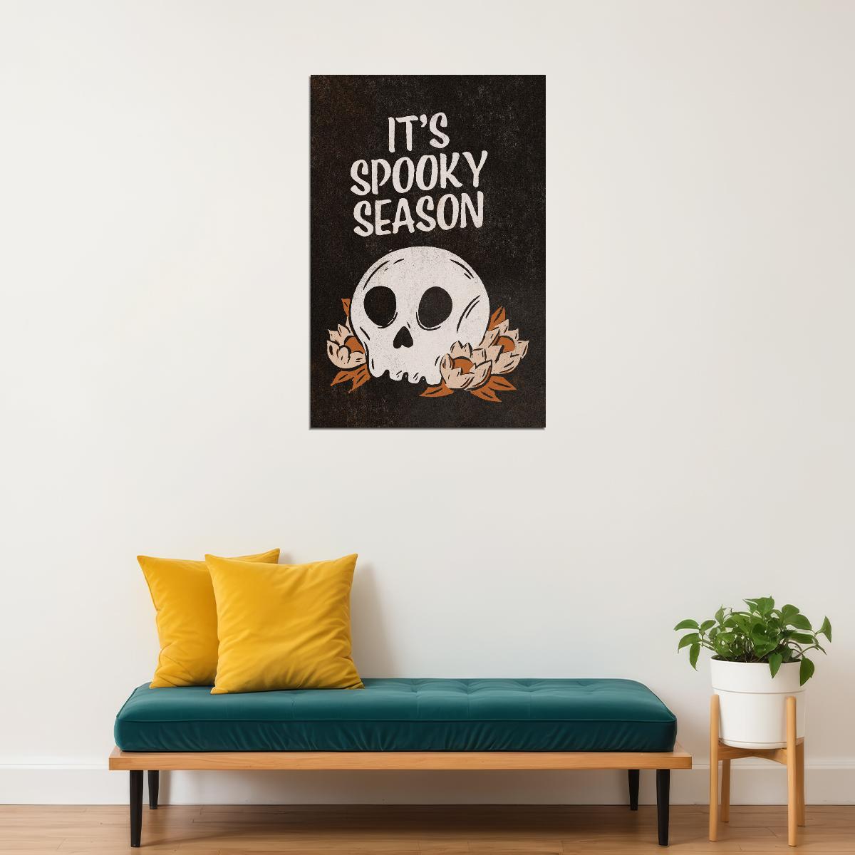It's Spooky Season Halloween Poster Skeleton Head Boho Halloween Art Trendy Fall Print For Autumn - xonomax