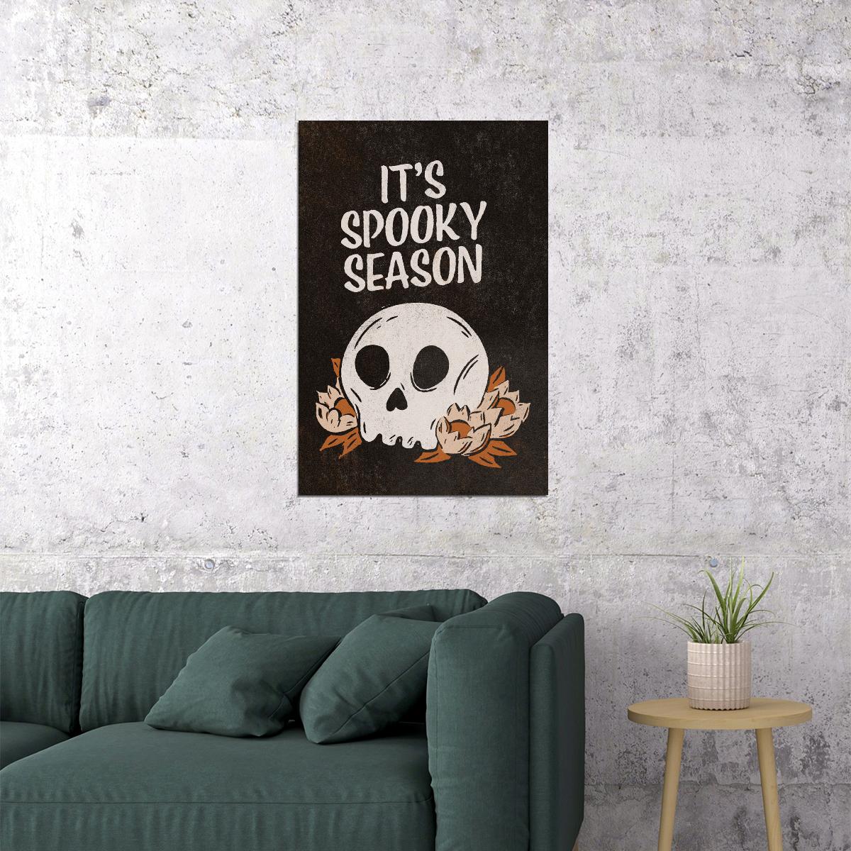 It's Spooky Season Halloween Poster Skeleton Head Boho Halloween Art Trendy Fall Print For Autumn - xonomax