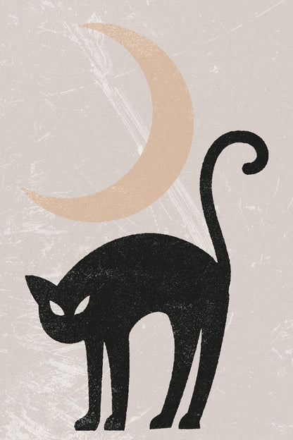 Black Cat Halloween Poster Boho Trendy Minimalist Halloween Art Rustic Moon Fall Print For Autumn - xonomax