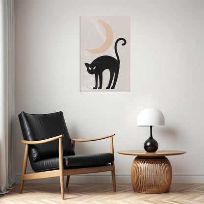 Black Cat Halloween Poster Boho Trendy Minimalist Halloween Art Rustic Moon Fall Print For Autumn - xonomax