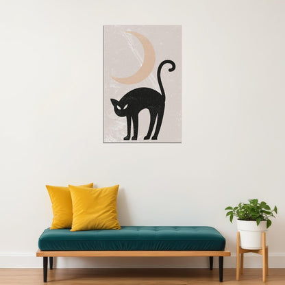 Black Cat Halloween Poster Boho Trendy Minimalist Halloween Art Rustic Moon Fall Print For Autumn - xonomax