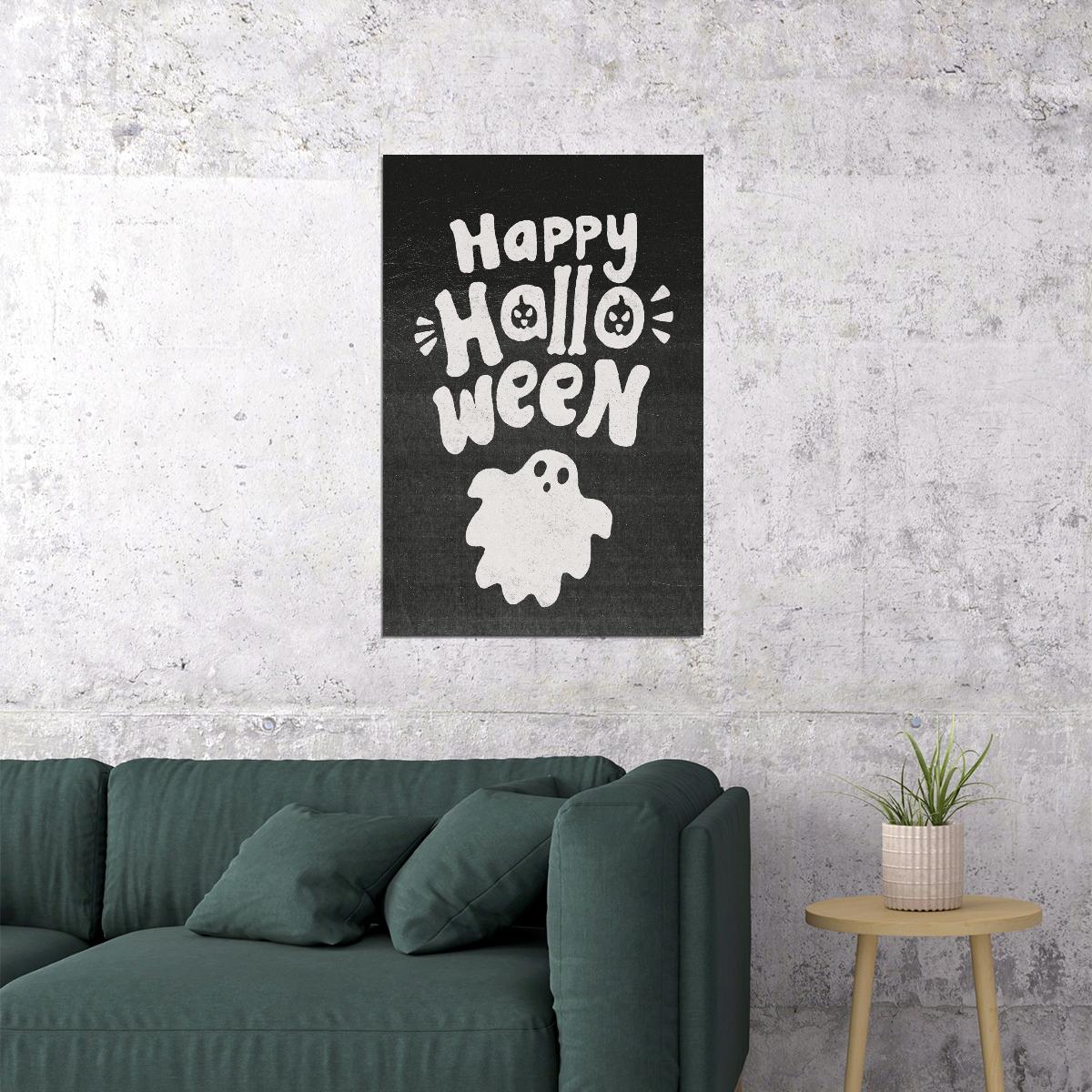 Happy Halloween Poster Boho Ghost Art Halloween Minimalist Print Trendy Fall Wall Decor for Autumn - xonomax