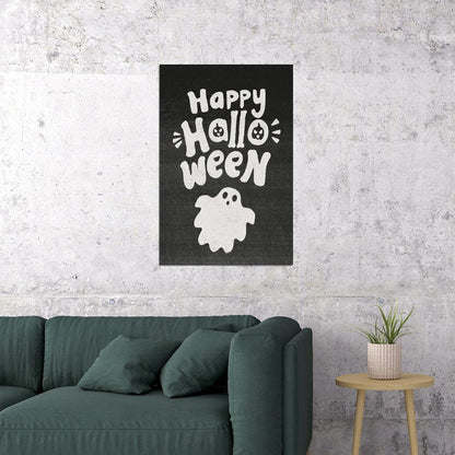 Happy Halloween Poster Boho Ghost Art Halloween Minimalist Print Trendy Fall Wall Decor for Autumn - xonomax