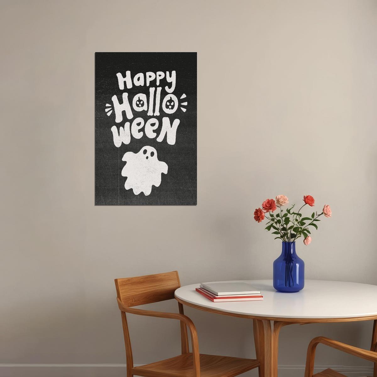 Happy Halloween Poster Boho Ghost Art Halloween Minimalist Print Trendy Fall Wall Decor for Autumn - xonomax