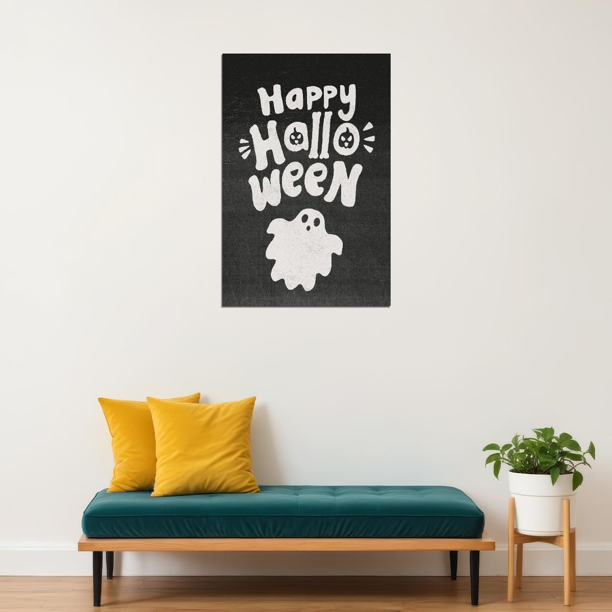 Happy Halloween Poster Boho Ghost Art Halloween Minimalist Print Trendy Fall Wall Decor for Autumn - xonomax