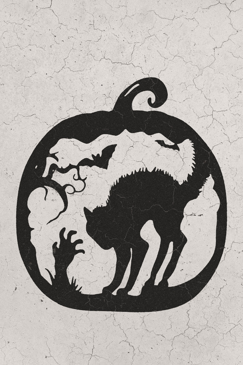 Black Cat Halloween Poster Pumpkin Halloween Wall Art Graveyard Scene Trendy Minimalist Print - xonomax