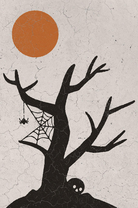 Creepy Tree Halloween Poster Boho Moon Halloween Wall Art Graveyard Scene Trendy Minimalist Print - xonomax