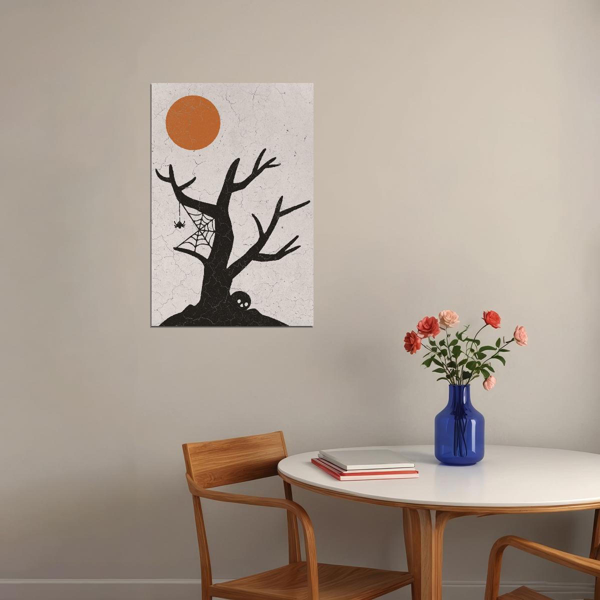 Creepy Tree Halloween Poster Boho Moon Halloween Wall Art Graveyard Scene Trendy Minimalist Print - xonomax