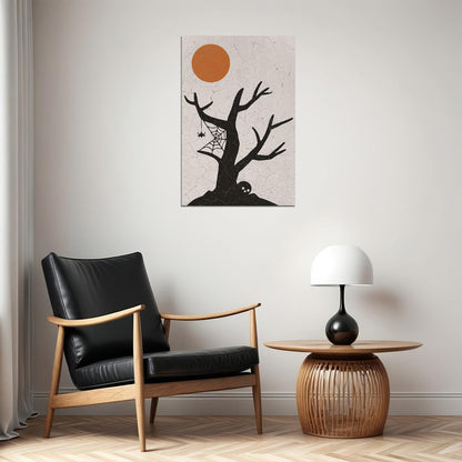 Creepy Tree Halloween Poster Boho Moon Halloween Wall Art Graveyard Scene Trendy Minimalist Print - xonomax