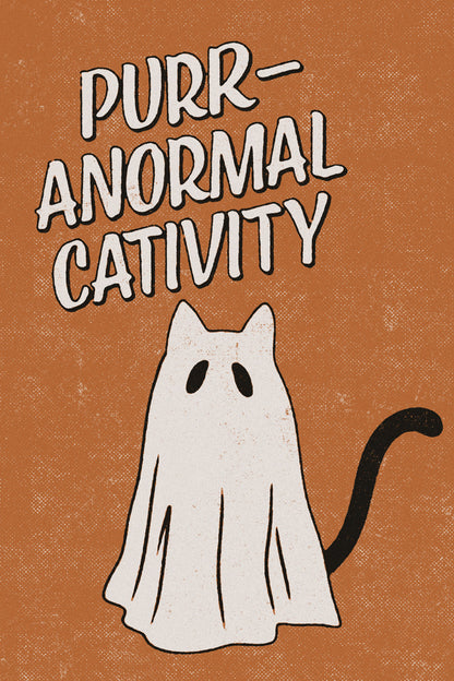 Purr-Anormal Cativity Halloween Poster Ghost Cat Boho Wall Art Trendy Minimalist Halloween Print - xonomax