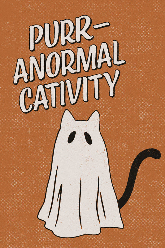 Purr-Anormal Cativity Halloween Poster Ghost Cat Boho Wall Art Trendy Minimalist Halloween Print - xonomax