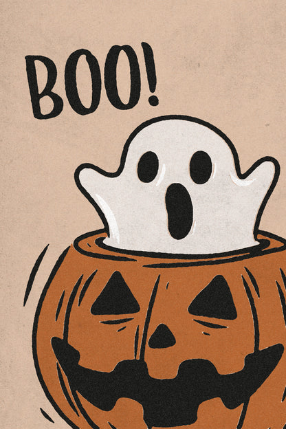 Boo Scary Ghost Halloween Poster Boho Pumpkin Halloween Wall Art Trendy Minimalist Fall Print - xonomax
