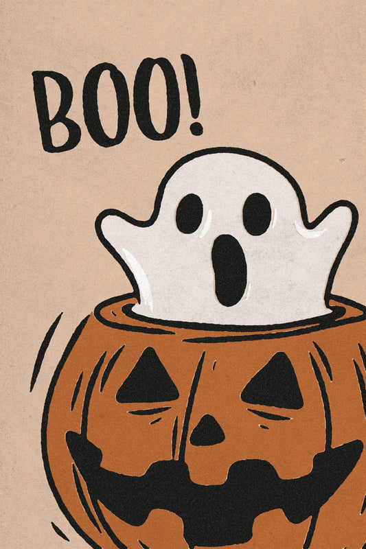 Boo Scary Ghost Halloween Poster Boho Pumpkin Halloween Wall Art Trendy Minimalist Fall Print - xonomax