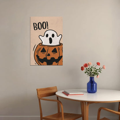 Boo Scary Ghost Halloween Poster Boho Pumpkin Halloween Wall Art Trendy Minimalist Fall Print - xonomax