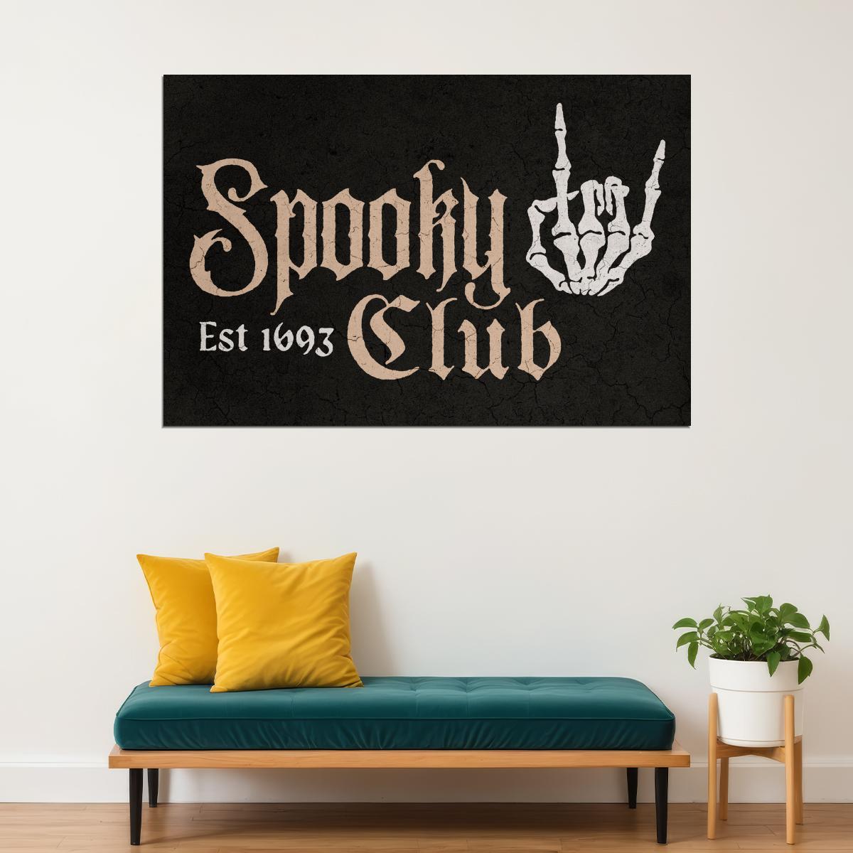 Spooky Club Halloween Poster Boho Skeleton Hand Wall Art Rock Logo Trendy Fall Print - xonomax