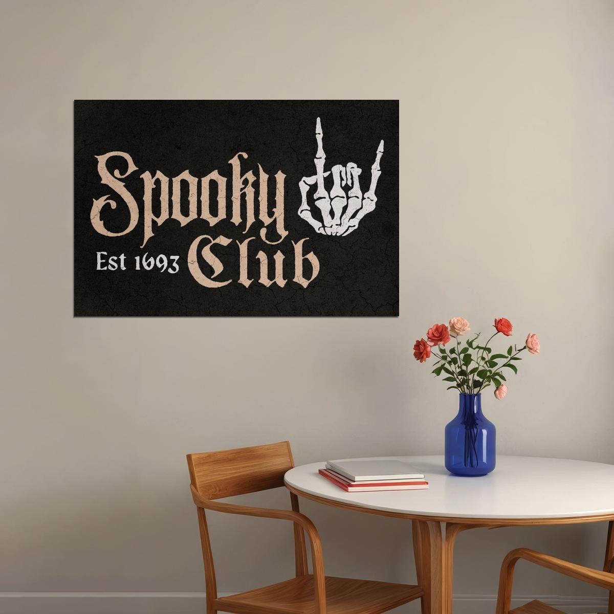 Spooky Club Halloween Poster Boho Skeleton Hand Wall Art Rock Logo Trendy Fall Print - xonomax