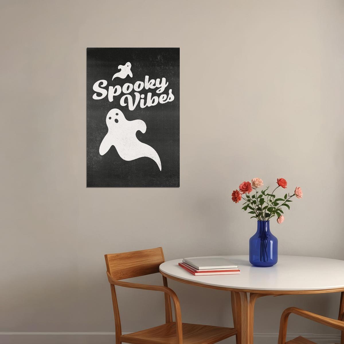 Spooky Vibes Halloween Poster Ghost Boho Wall Art Trendy Minimalist Halloween Print - xonomax