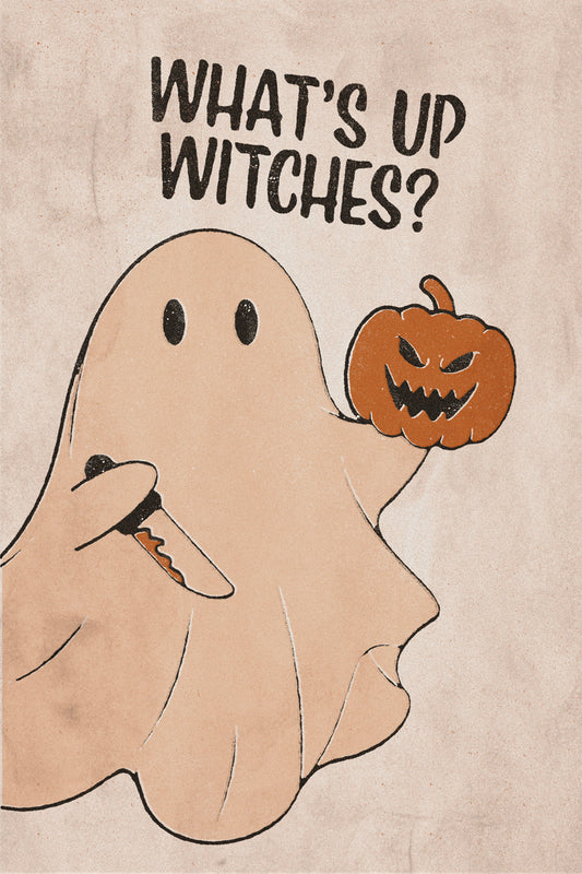 What's Up Witches Halloween Poster Ghost With Pumpkin Head Trendy Minimalist Art Scary Knife Print - xonomax