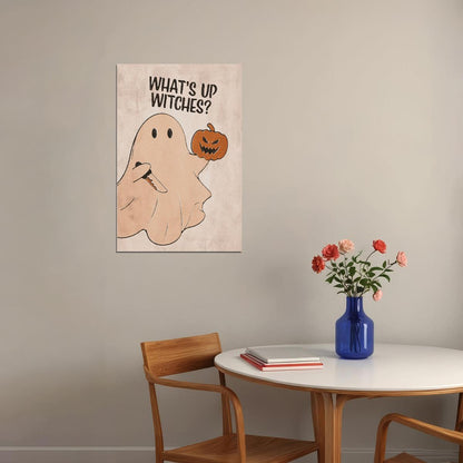 What's Up Witches Halloween Poster Ghost With Pumpkin Head Trendy Minimalist Art Scary Knife Print - xonomax