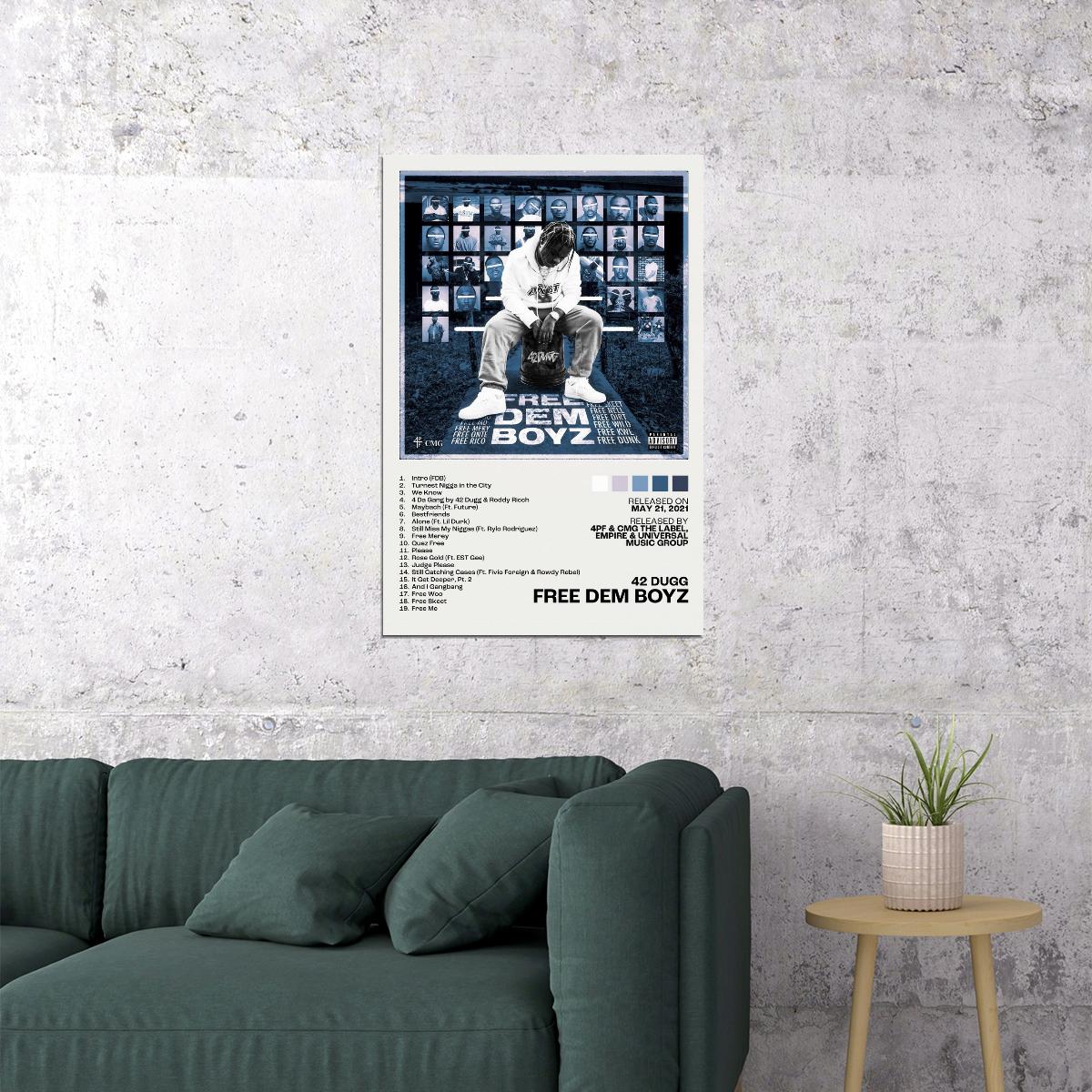 42 Dugg Free Dem Boyz Album Cover Music Poster Rap Home Decor For Living Room Hip-Hop Aesthetic Rapper Album Wall Art Records Poster Wall Decor For Bedroom