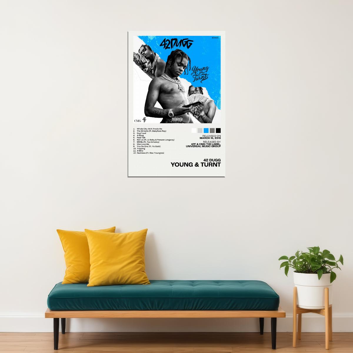 42 Dugg Young and Turnt Album Cover Music Poster Rap Home Decor For Living Room Hip-Hop Aesthetic Rapper Album Wall Art Records Poster Wall Decor For Bedroom