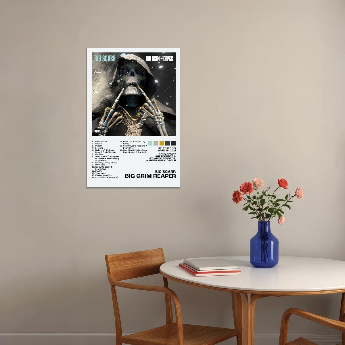 Big Scarr Big Grim Reaper Album Cover Music Poster Rap Home Decor For Living Room Hip-Hop Aesthetic Rapper Album Wall Art Records Poster Wall Decor For Bedroom