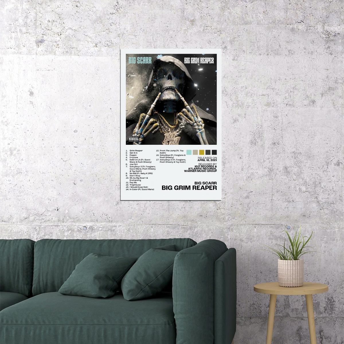 Big Scarr Big Grim Reaper Album Cover Music Poster Rap Home Decor For Living Room Hip-Hop Aesthetic Rapper Album Wall Art Records Poster Wall Decor For Bedroom