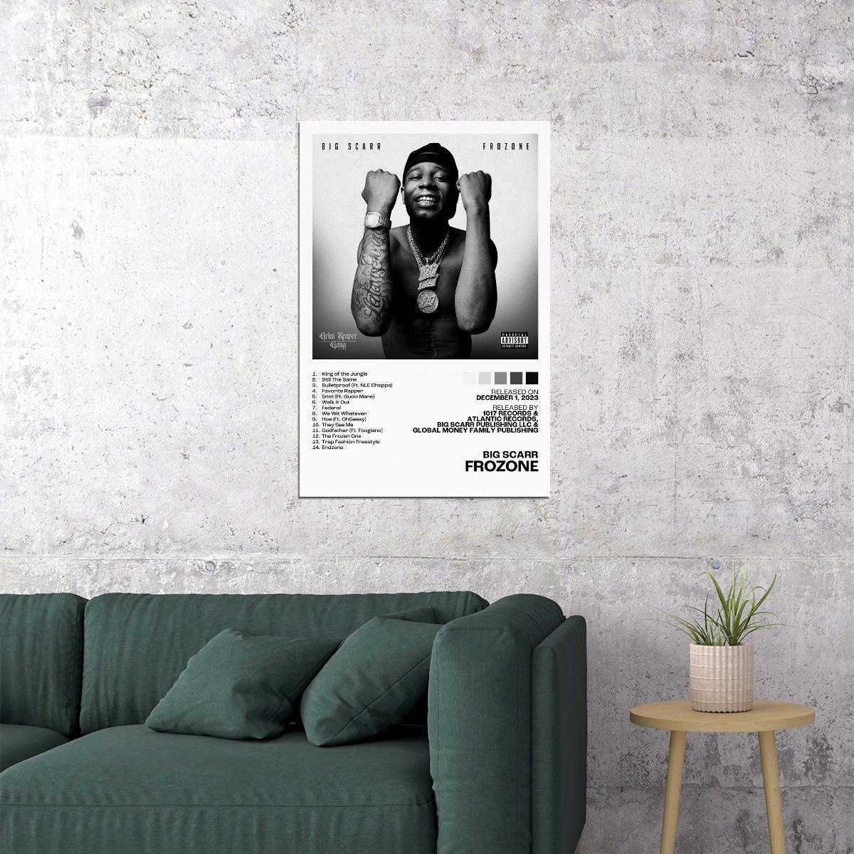 Big Scarr Frozone Album Cover Music Poster Rap Home Decor For Living Room Hip-Hop Aesthetic Rapper Album Wall Art Records Poster Wall Decor For Bedroom