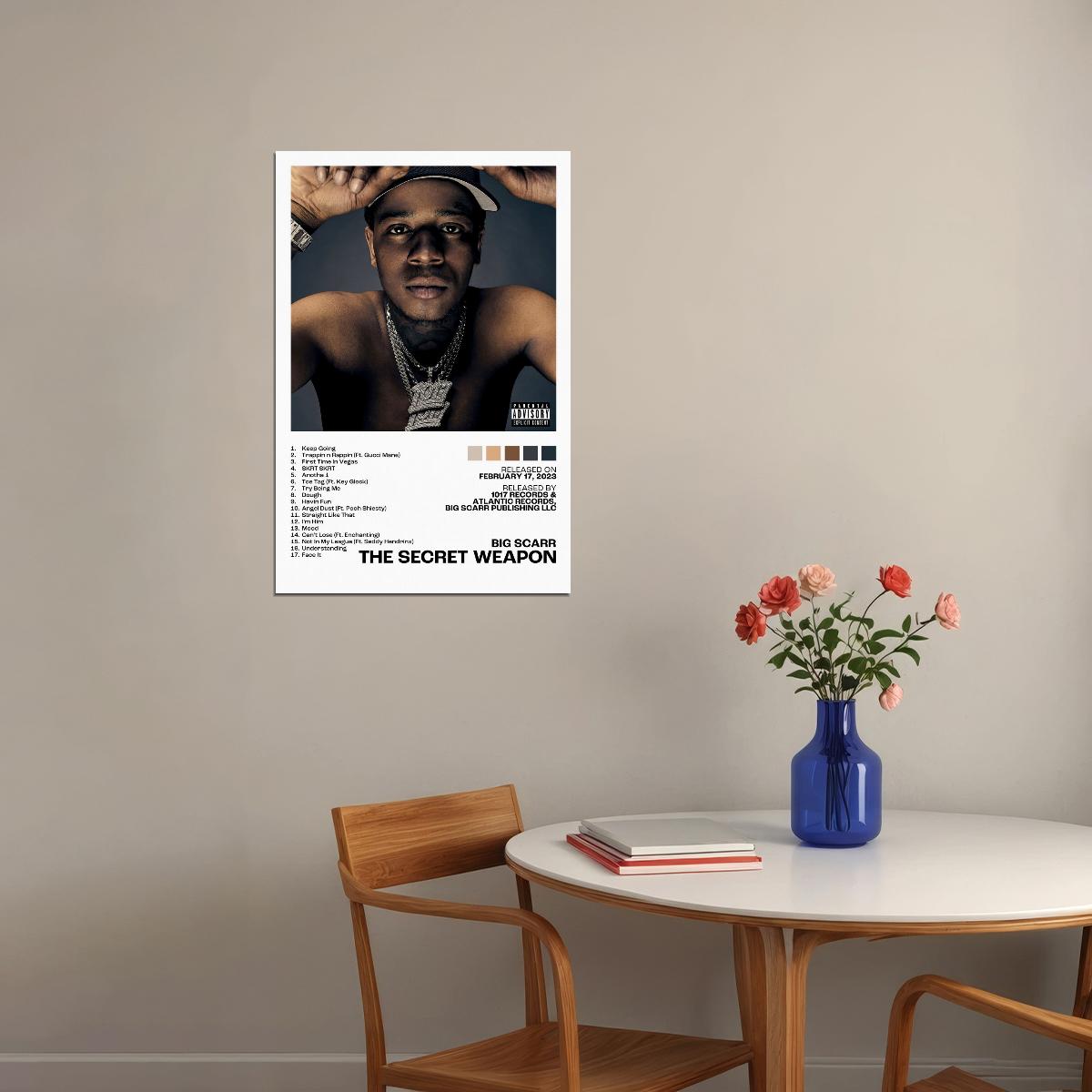 Big Scarr The Secret Weapon Album Cover Music Poster Rap Home Decor For Living Room Hip-Hop Aesthetic Rapper Album Wall Art Records Poster Wall Decor For Bedroom