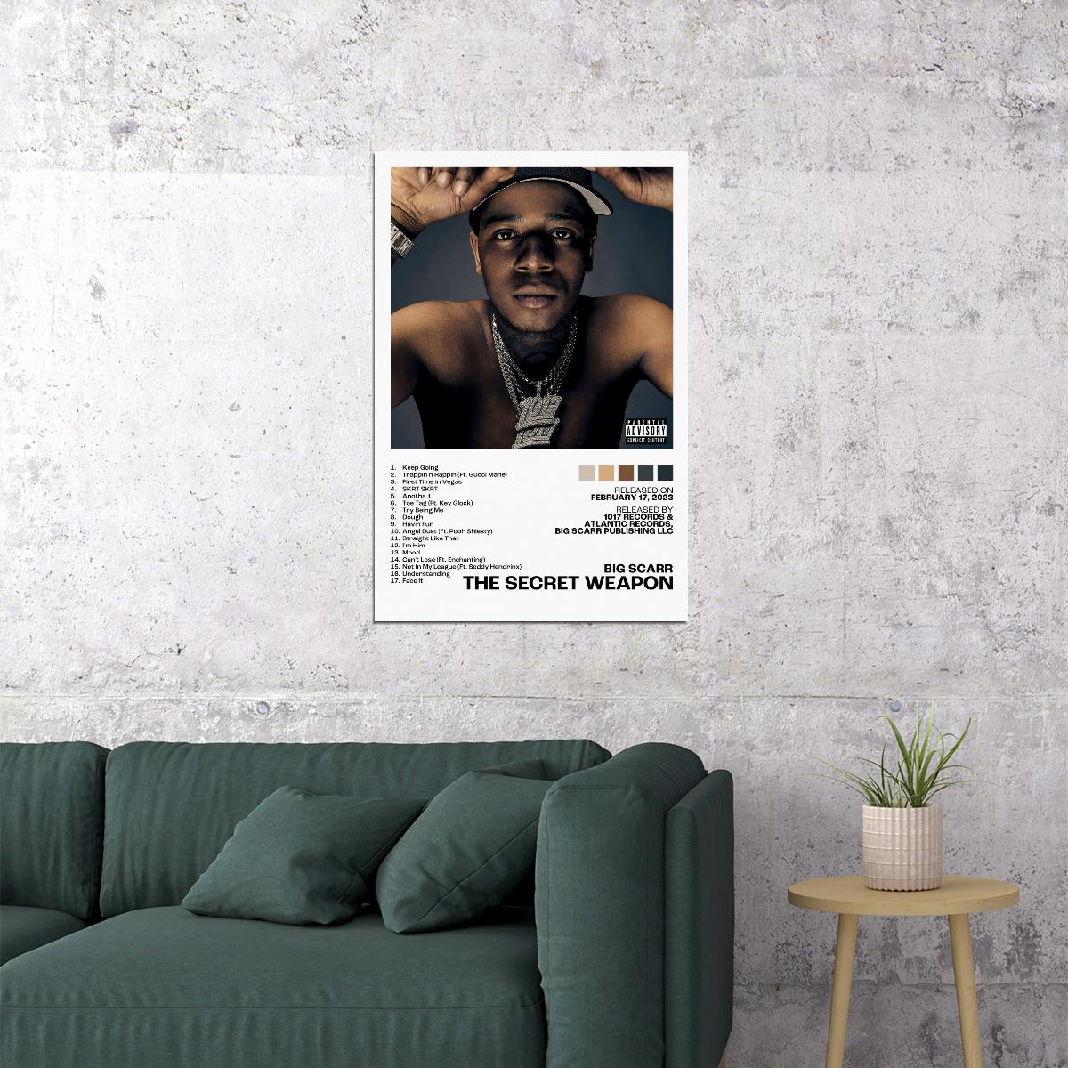 Big Scarr The Secret Weapon Album Cover Music Poster Rap Home Decor For Living Room Hip-Hop Aesthetic Rapper Album Wall Art Records Poster Wall Decor For Bedroom