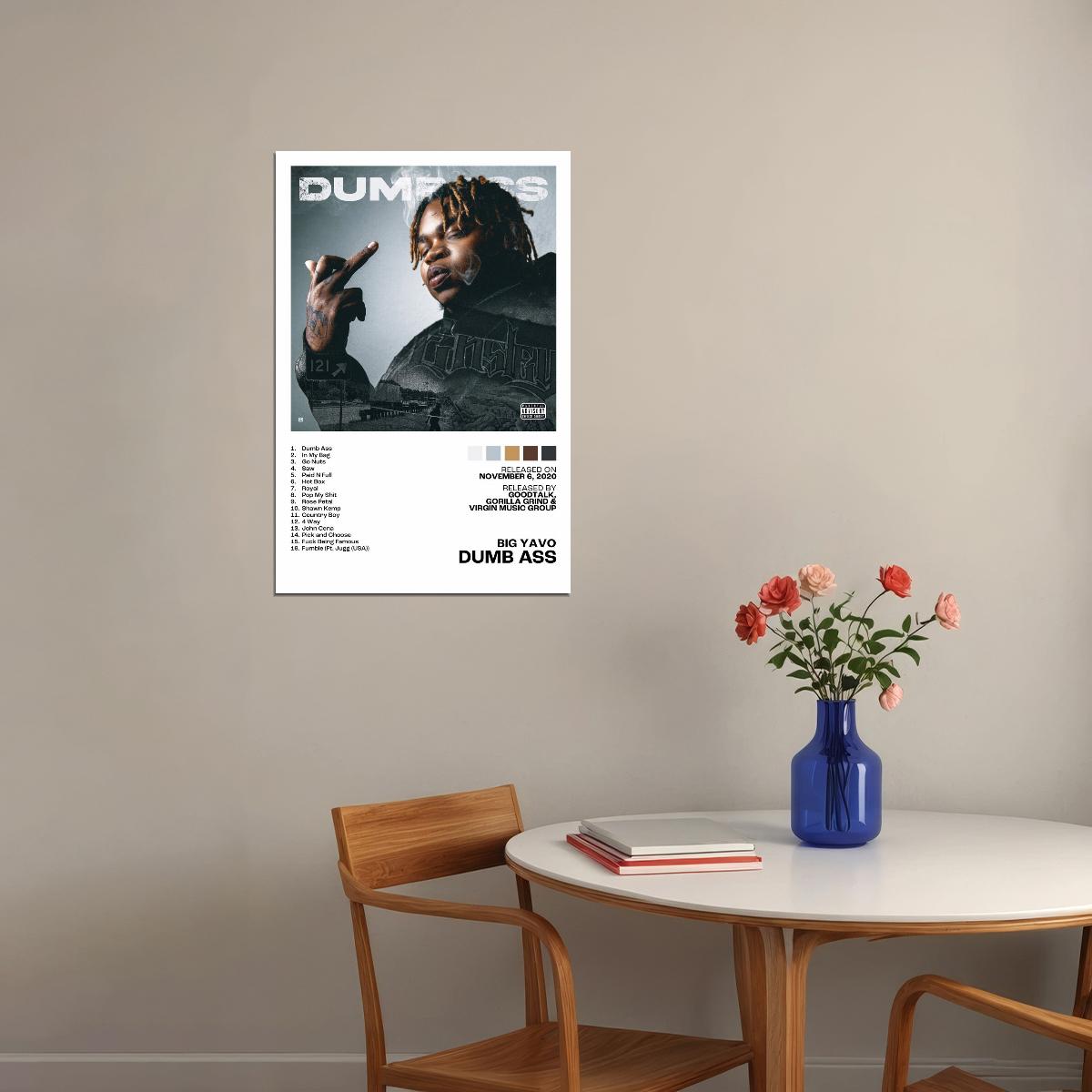 Big Yavo Dumb Ass Album Cover Music Poster Rap Home Decor For Living Room Hip-Hop Aesthetic Rapper Album Wall Art Records Poster Wall Decor For Bedroom