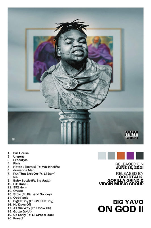 Big Yavo On God II Album Cover Music Poster Rap Home Decor For Living Room Hip-Hop Aesthetic Rapper Album Wall Art Records Poster Wall Decor For Bedroom