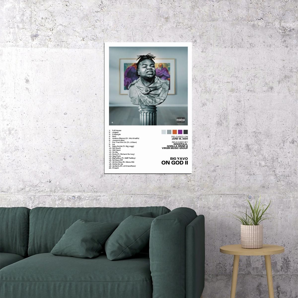 Big Yavo On God II Album Cover Music Poster Rap Home Decor For Living Room Hip-Hop Aesthetic Rapper Album Wall Art Records Poster Wall Decor For Bedroom