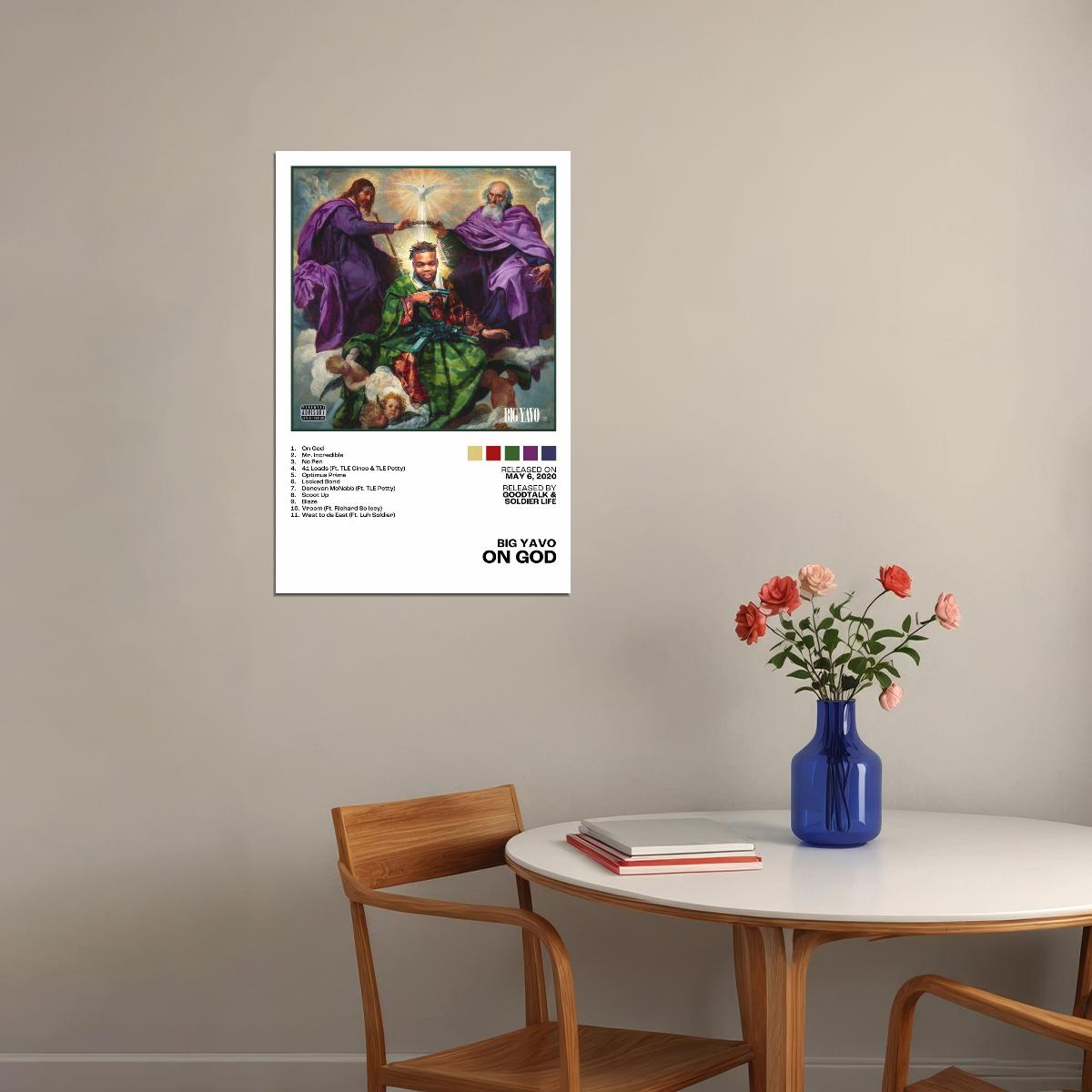 Big Yavo On God Album Cover Music Poster Rap Home Decor For Living Room Hip-Hop Aesthetic Rapper Album Wall Art Records Poster Wall Decor For Bedroom