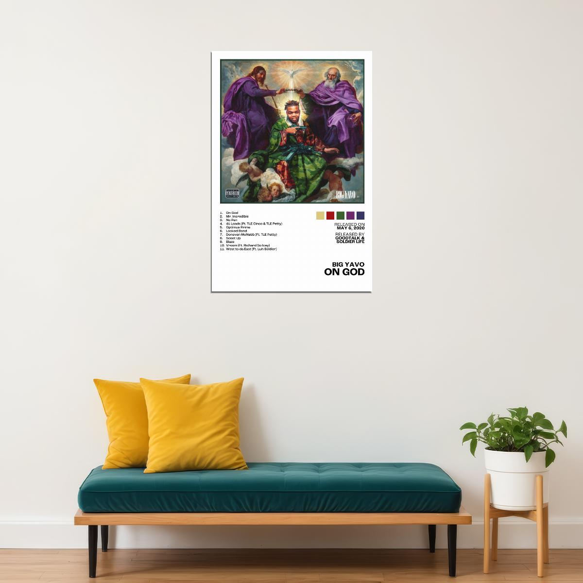 Big Yavo On God Album Cover Music Poster Rap Home Decor For Living Room Hip-Hop Aesthetic Rapper Album Wall Art Records Poster Wall Decor For Bedroom